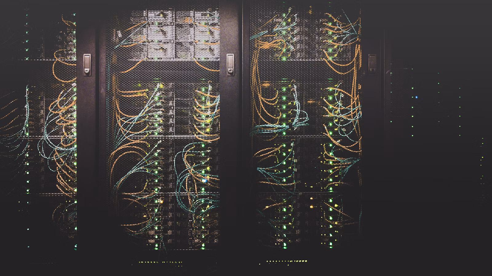 Server racks representing database and cache infrastructure